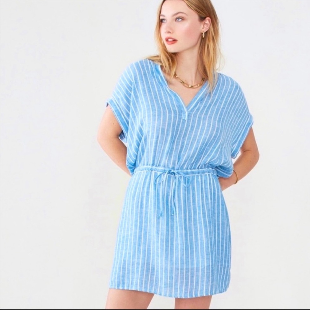 Rails Emma St. Germain Pastel Blue & White Stripe Linen Dress Large